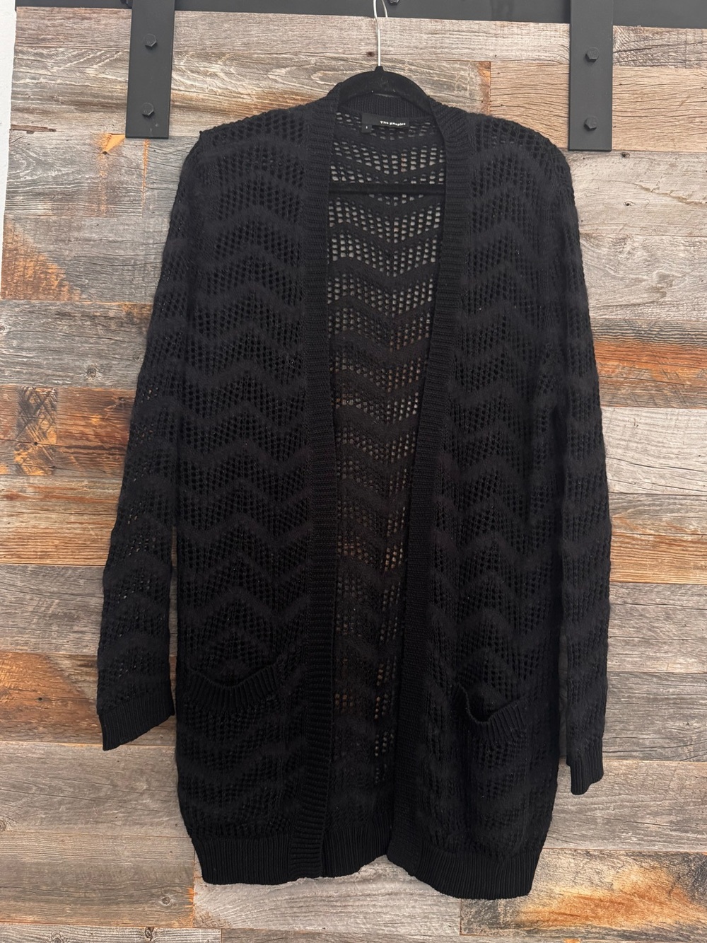 The Kooples Black Open Knit Cardigan Chevron Angora Blend